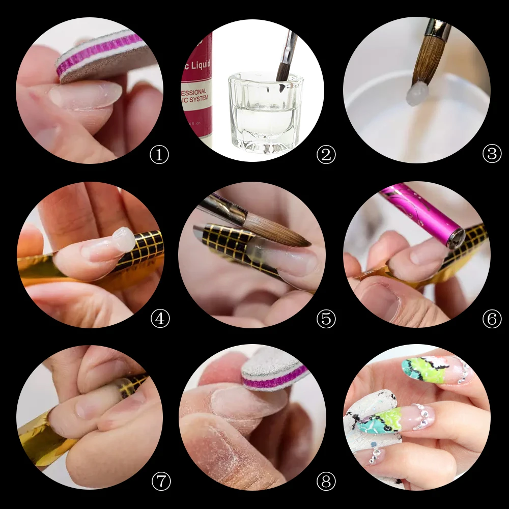 High Quality Kolinsky Sable Acrylic Nail Brush Size 6 8 10 12 Crystal Rhinestone Handle Salon Manicure Tools For Nail Art