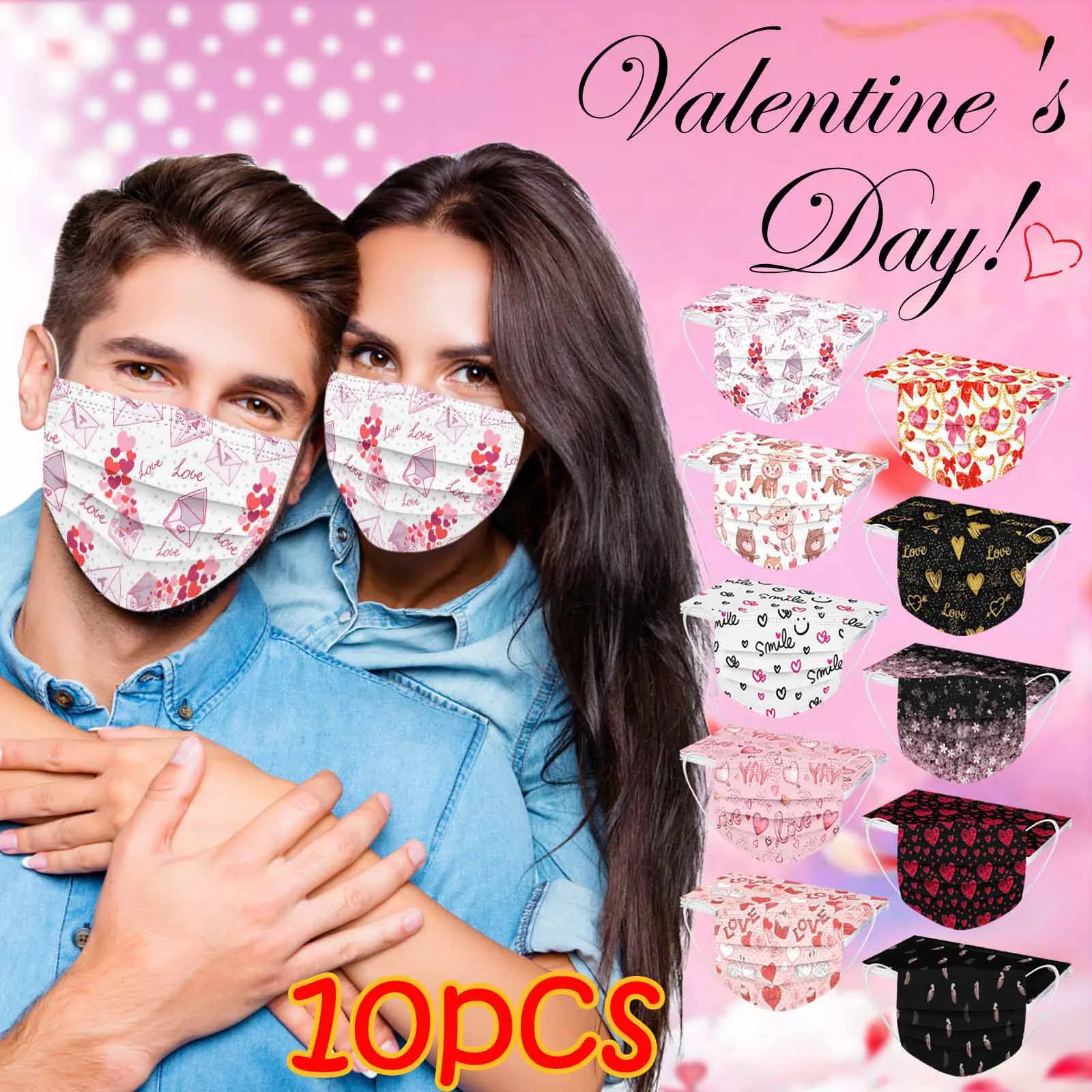 10/50PC Adult Disposable Face Mask Red Heart-shaped Printed Valentines Day Mouth Cover Non-woven Fabric Mascarillas masques | Дом и сад