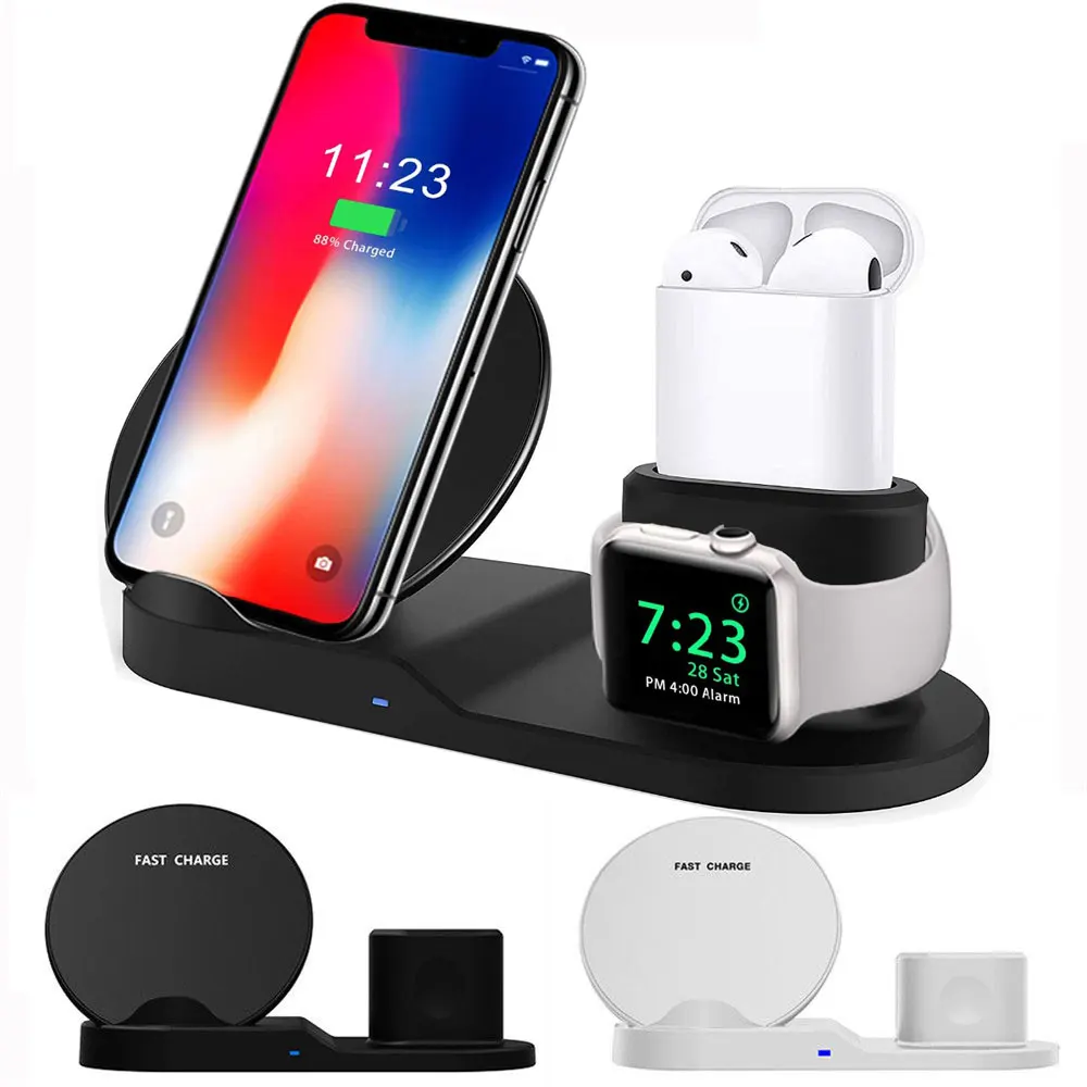 

3 In 1 Fast Wireless Charger for Apple Watch iWatch 1 2 3 4 5 Airpods QI Wireless Charger Dock for iPhone 11 Pro XR XS MAX