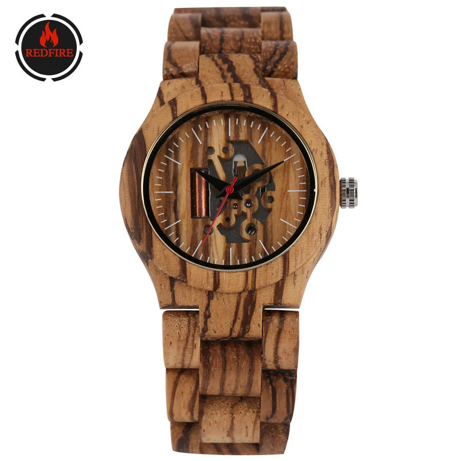 Классические женские часы REDFIRE Zebrawood экологичные полностью деревянные наручные с