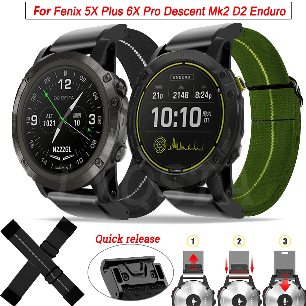 Per Garmin Fenix6 6S 6X Pro Cinturino Smart Watch Solare Anello In Nylon Elastico Per Garmin Fenix 5X 5 Discesa Mk1 Mk2 Cinturino A Sgancio Rapido