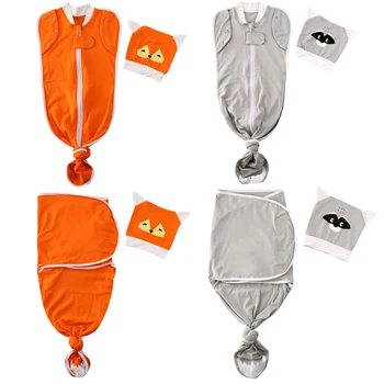 

0-6 Months Newborn Baby Boy/Girl Animal Sleeping Bags Hat Swaddle Blanket Wrap Sleeping Bag 2pcs