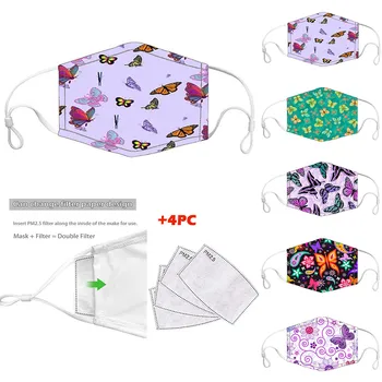 

1PCSMask+4PCS Mask Filter Unisex butterfly print mask Dustproof and windproof smog PM2.5 mask mask filter маска Y513