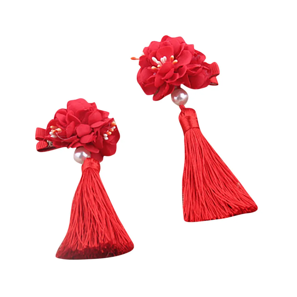  Chinses Retro Long Tassels Hairclip Girl tassel meatball hair clip lady little girl jewelry Girl Hair Decoration