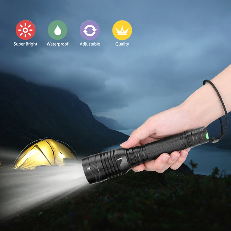 Z90P73 XHP70.2 32w Tactical LED Flashlight Torch 3200lm Powerful Zoom Light 18650 Battery Waterproof For Outdoor | Лампы и освещение