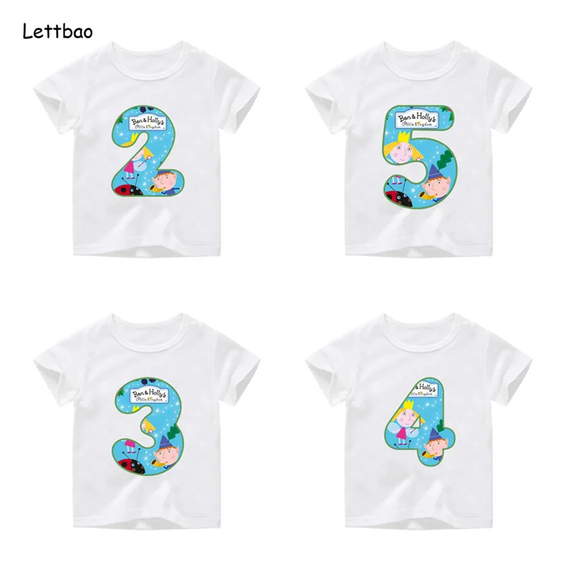 

Boys/Girls Ben and Holly Kingdom Birthday Number T Shirt Kids Cotton Tops Children's Masks Birthday Gift,Dropshipping