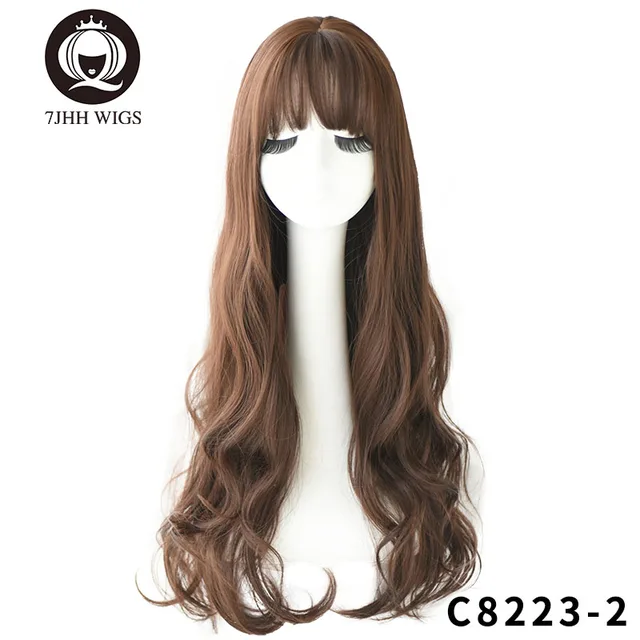 7JHH WIGS Light Brown Wig For Women With Fringe Fashion Heat Resistant Mid-Length Synthetic Wig C8223-2