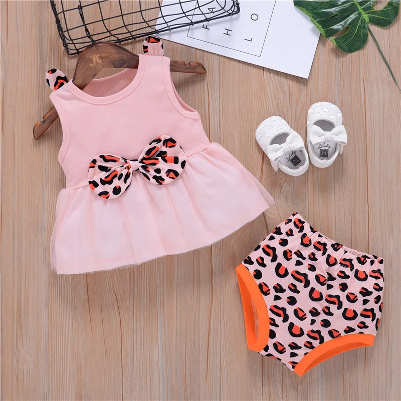 

Toddler Girls Pink Leopard Tutu Tops Shorts 2PCS Suits Summer Kid Sleeveless T-shirt Baby Short Dresses 6M 12M 18M 24M