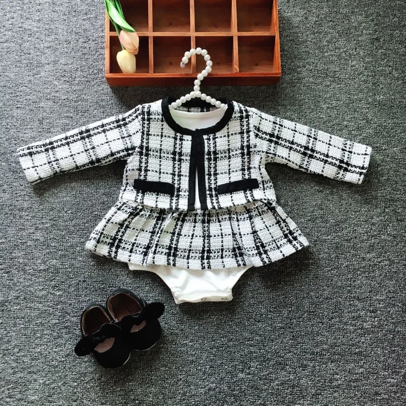 

Spring Clothing Baby Ins2019 Women's South Korea Infant Long Sleeve Dress bao pi qun 0-3-Year-Old No Skirt Debutante Plaid