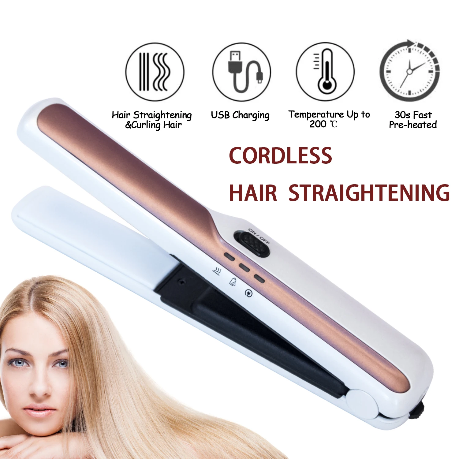 Alisador de Cabelo sem Fio Ferro do Cabelo Alisamento do Cabelo sem Fio Flat Iron Mini Recarregável Alisamento Cerâmica Ferramenta Usb 1 Online shopping