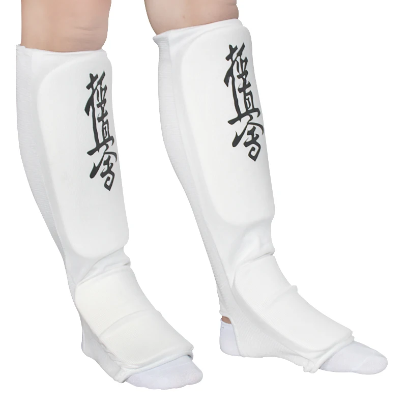 

Kyokushin karate Shin Instep Guards MMA Kyokushinkai Taekwondo leg guard Foot Sparring Pads white black Cloth Pad gear children