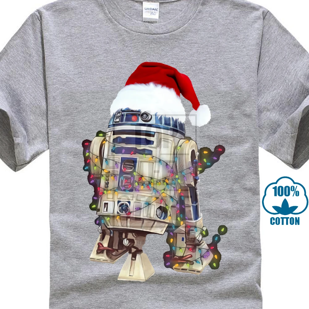 Серый R2D2 Рождество Звездные войны рубашка ультра черный хлопок мужская футболка 023712 - Цвет: Серый