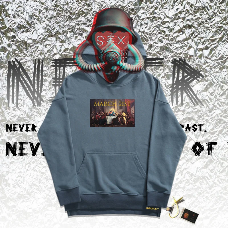 С капюшоном; rap sudaderas hombre; классические толстовки; Фирменные наклейки с принтом; модный бренд; карман; Свободный стиль; пальто - Цвет: Cowboy blue