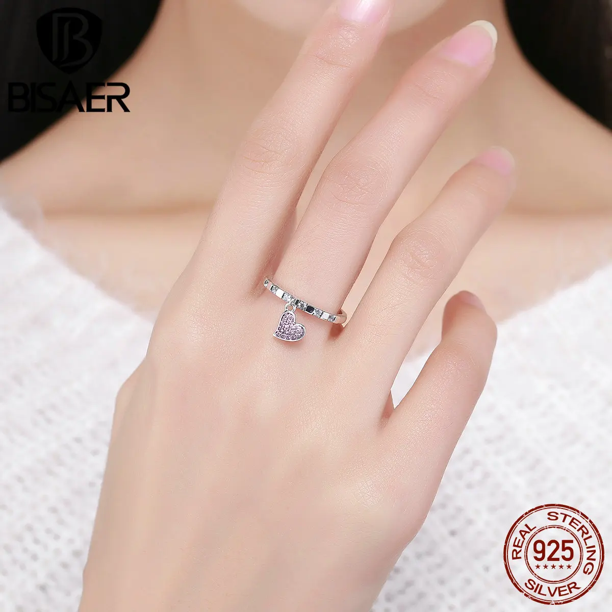 Новинка, 925 пробы, Серебряное романтическое розовое сердечко, болтающееся кольцо на палец для женщин и девушек, хорошее ювелирное изделие, подарок на помолвку