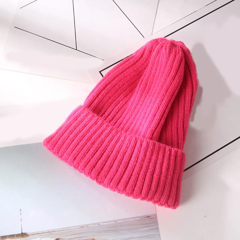 rose red Одноцветная вязаная шапка унисекс с острым носком, зимняя теплая мешковатая Повседневная шапка, лыжная шапка для женщин и мужчин, шапка яркого цвета s, женская шапка - Цвет: rose red