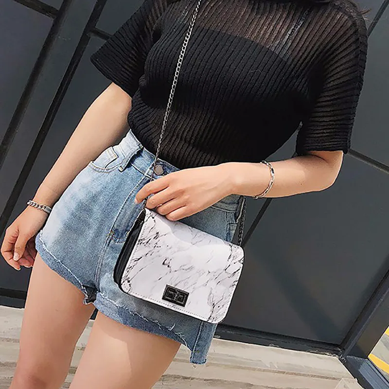  Bags for Women 2019 Marble Pattern Shoulder Bag Lock Buckle Wild Messenger Small Square Marble Whit - 4000056062110