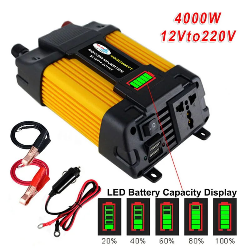

High Quality 6000 4000W Peaks Power 12V DC To 110V 220V AC Car Power Inverter Solar Converter Drop