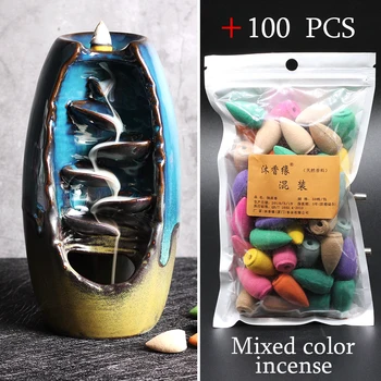 

Multicol Incense Burner Waterfall Ceramic Smoke Mountain River Handicraft Incense Censer Holder Home Decor houder With 100 Cones