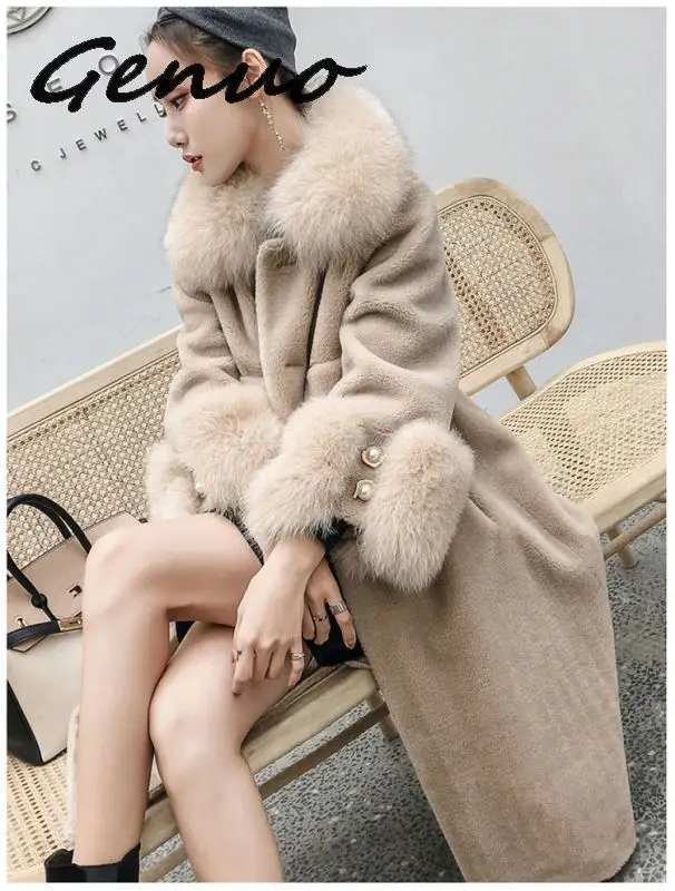 Genuo Новинка зимнее пальто из искусственного меха женская куртка большой меховой воротник размера плюс розовое длинное пальто Корейская Меховая куртка Manteau Femme Hiver