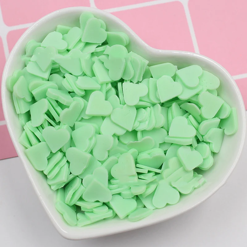 light green 8mm 50 г кусочек сердца Полимерная Горячая мягкая глина разбрызгивает Красочные для поделок DIY пластик Klei крошечные милые частицы грязи клейкие аксессуары - Цвет: light green 8mm