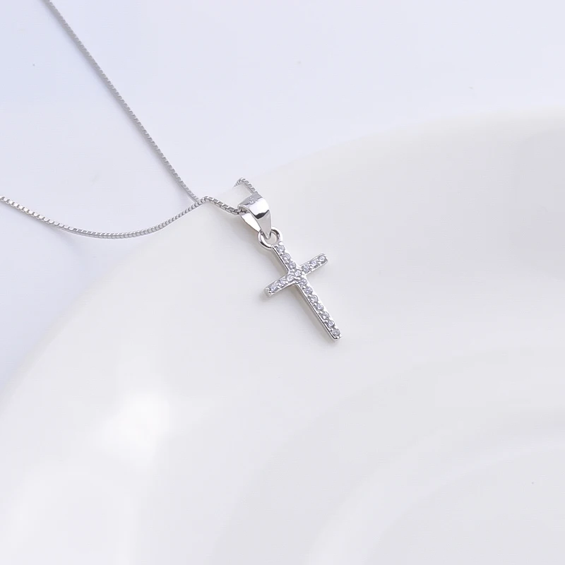 Pekurr 925 Sterling Silver Classic Zircon Big Cross Female Pendants Necklaces For Women Long Chain Collar Christ Fashion Jewelr