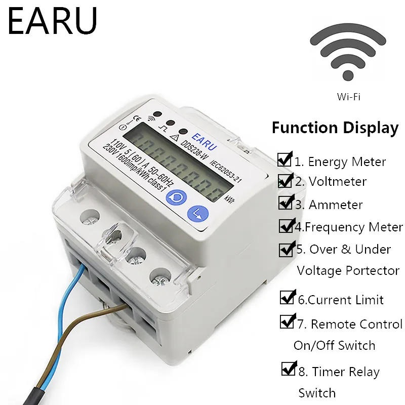 5(60)A 110V 230V 50/60HZ однофазный Din-рейка wi-fi измеритель мощности энергии кВтч Защита от