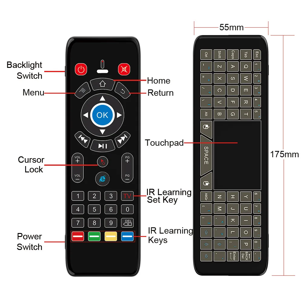 7 цветов, задний светильник s Touch pad, игровая мини-клавиатура для Air mouse, голосовой пульт, гироскоп, прицел, 2,4G, ИК светодиодный светильник для ТВ-бокса, Smart tv