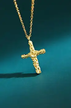 

1pc INS Authentic 925 Sterling silver White/Gold Molten Foil Cross Pendant Necklace Jewelry TLX913