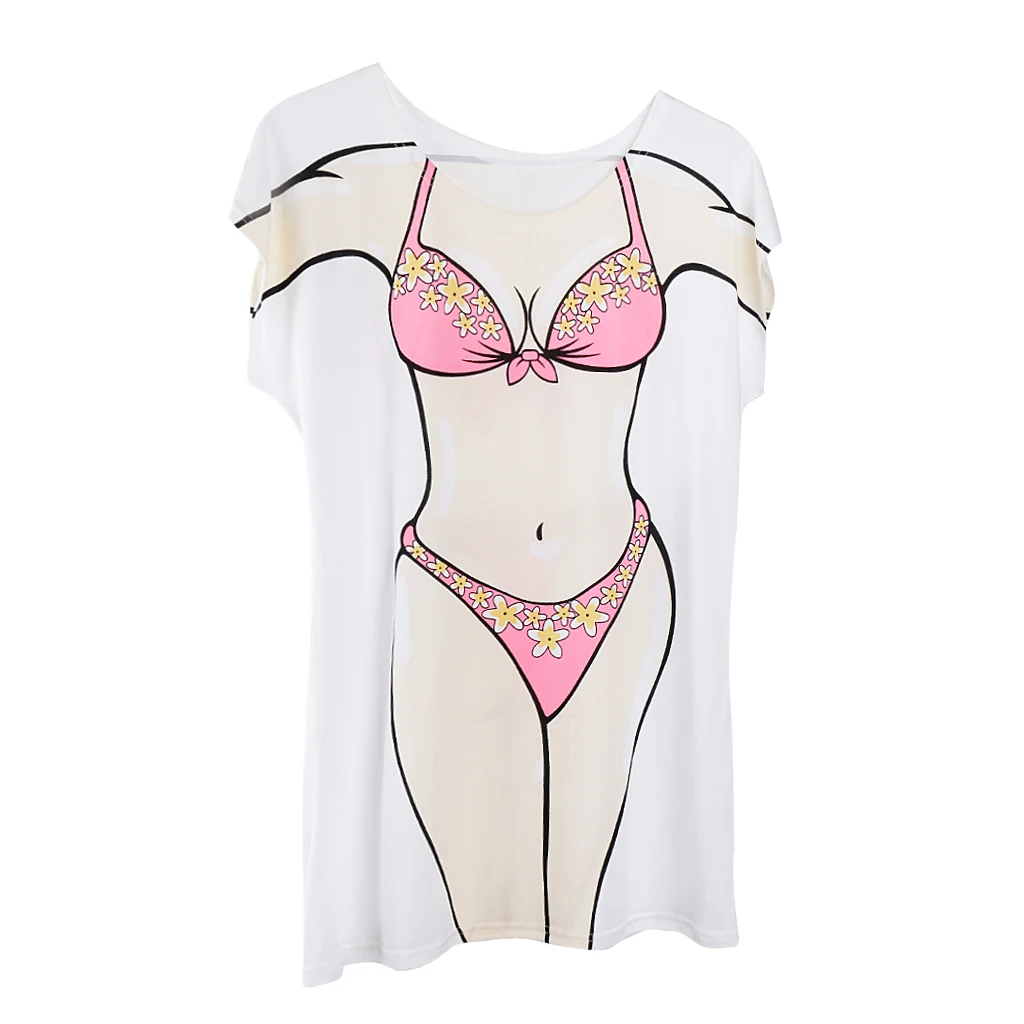 Novelty Young Girl 3d Print T-shirt Women's Fashion Cover-Ups Swimwear Bikini Hen Night Pajama Oversize T-Shirt Tee