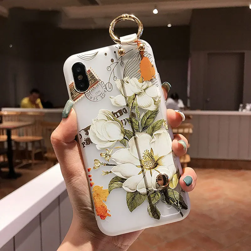 Держатель чехол для телефона для iphone 11 Pro Max X XR 10 XS Max 7 8 6 6s Plus чехол s цветок Мягкий ТПУ силиконовый браслет ремешок Ремешок Крышка