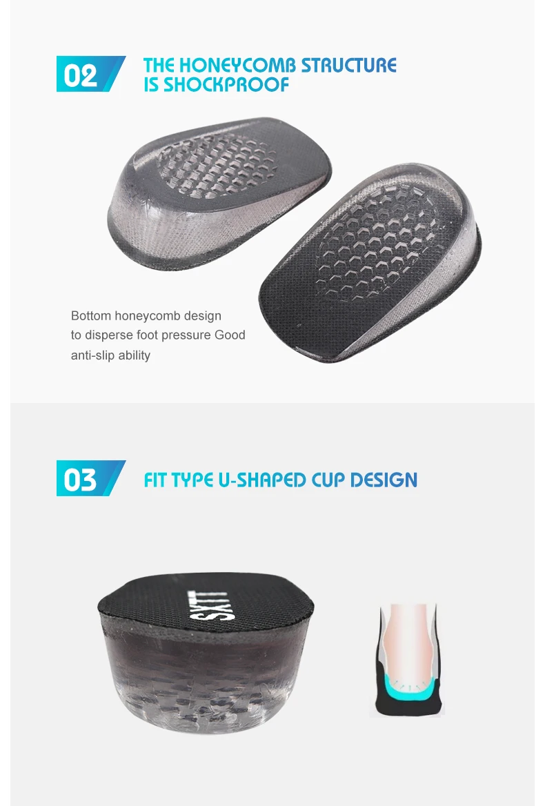 1 Pair Hot New Comfy Unisex Women Men Silicone Gel Lift Height Increase Shoe Insoles Heel Insert Pad
