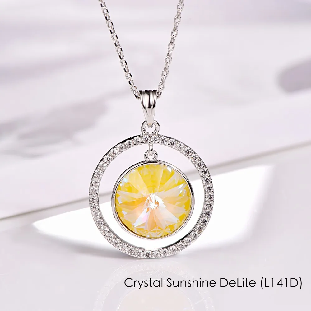 Настоящие кристаллы от Swarovski Rivoli камень ожерелье для женщин Мода Круглый серебряного цвета кулон ожерелье s Свадебная вечеринка ювелирные изделия