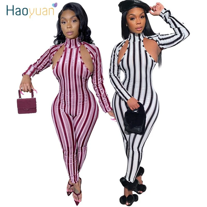 striped bodycon jumpsuit