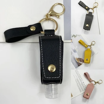 

Travel Portable 30ml Empty Refillable Bottle with Faux Leather Holder Keychain Clips Leakproof Hand Sanitizer Container