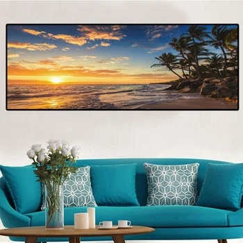 

Sunsets Natural Sea Beach Coconut Palm Oil Painting on Canvas Posters and Prints Cuadros Wall Art Pictures For Living Room