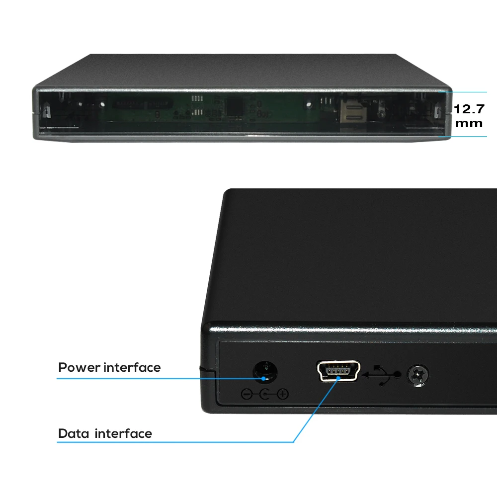 CD DVD Drive External DVD RW Enclosure Case USB 2.0 Slot in 12.7mm IDE For Optical Drive