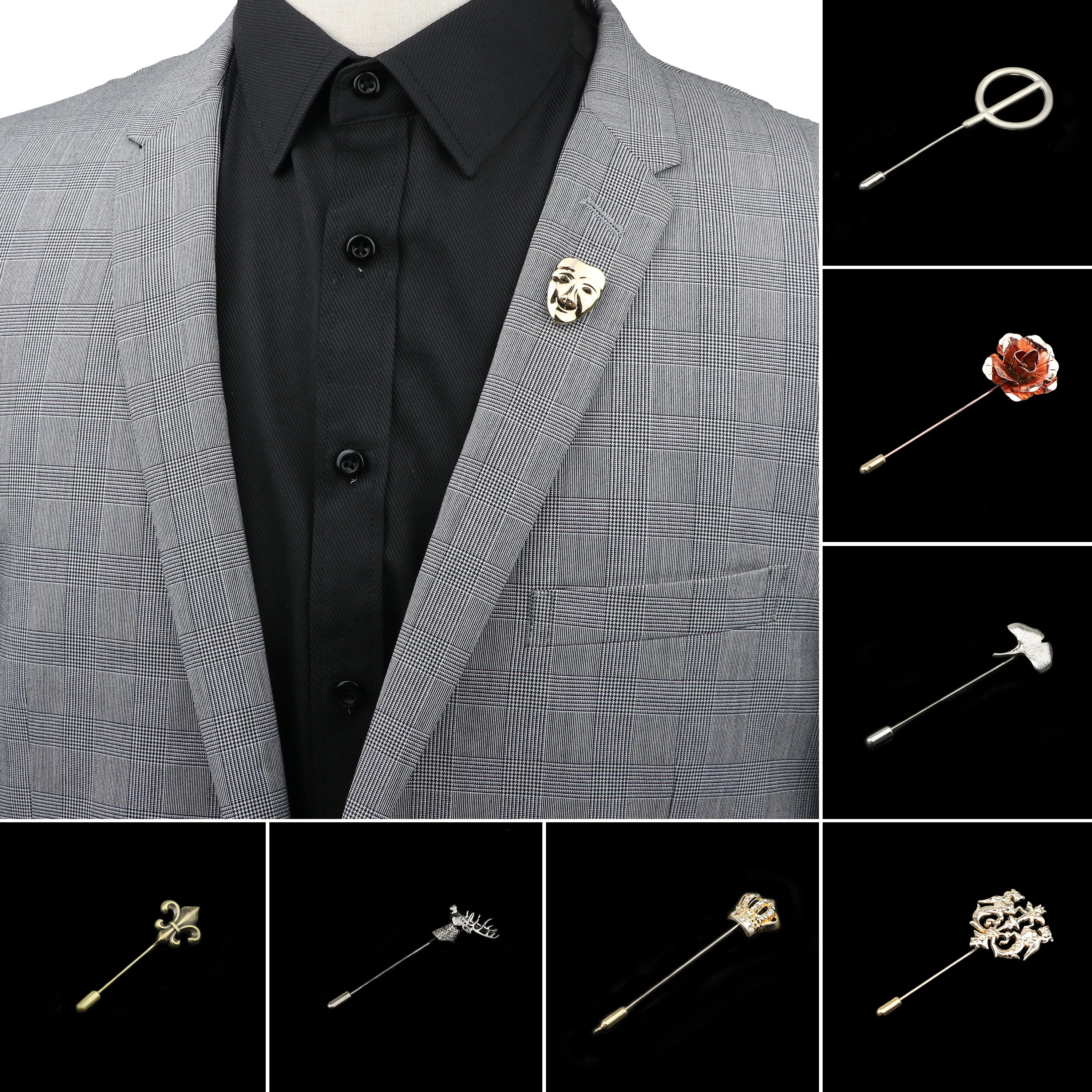 Men's Advanced Chic Brooches Mask Leaf Fower Pin Suit Shawl Lapel Pins Uxedo Corsage Hat Shirt Collar Pin Party Daily Accessory