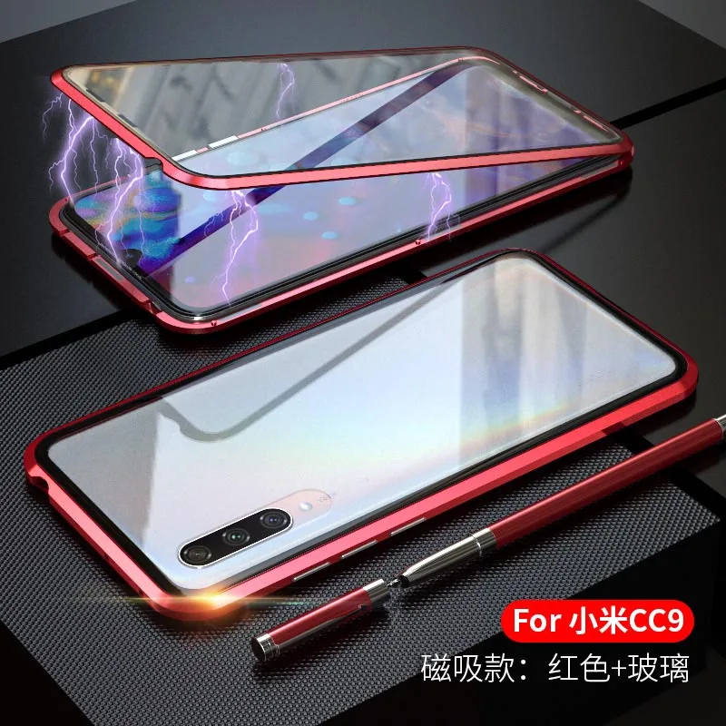 Магнитный чехол для Xiaomi mi CC9 CC9e mi 9 9SE с двойным боковым закаленным стеклом 360 градусов, металлический бампер для Xiao mi 9T Pro - Цвет: Красный