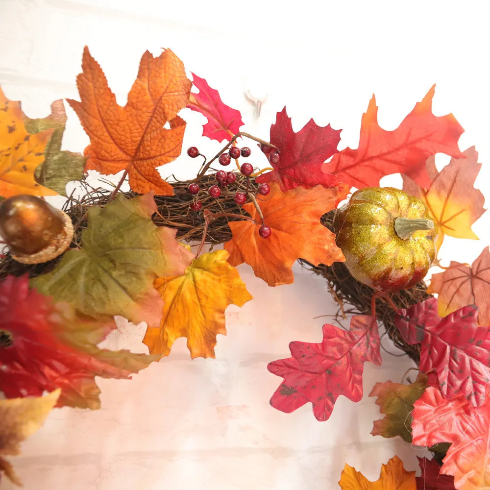 45/50cm Rattan Pumpkin Maple Leaf Detachable Home Decor Natural Rattan Wreath Christmas Crafts Christmas Decoration Wreath A16