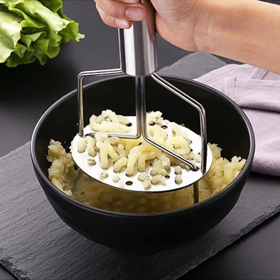 

Stainless Steel Durable Double Layer Kitchen Potato Presser Mashed Potatoes Device Hand Presser Grinder Crusher Kitchen