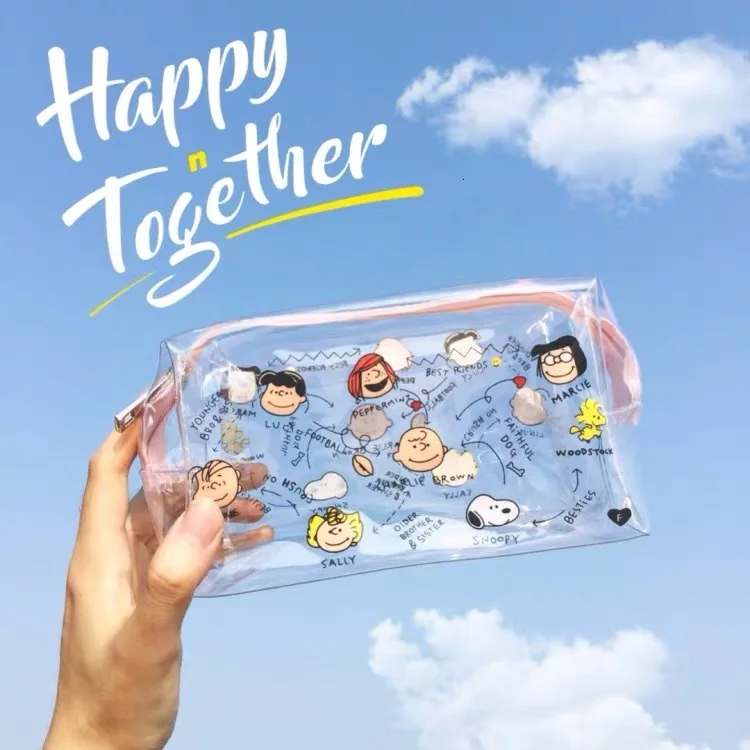 

INS Snoopys Kawaii Cartoon Transparent PVC High Capacity Pencil Bag Storage Bag Purse Card Package Learning Storage Stationary
