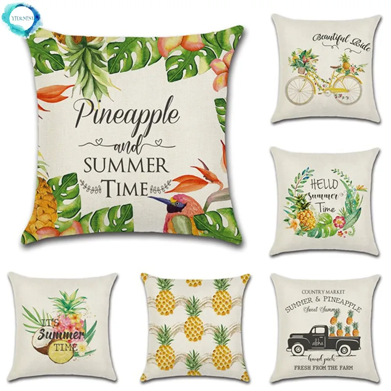 

Summer Pineapple Truck Bicycle Printed Decorative Throw Pillow Case Cotton Linen Cushion Cover Almofada Home Sofa Car Decortive