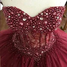 Дубай Бургундия жемчуг кристалл Туту выпускного вечера платья Роскошные блестящие кружева выпускного вечера платье трапециевидной формы платье для вечеринки с бисером Vestido Formatura