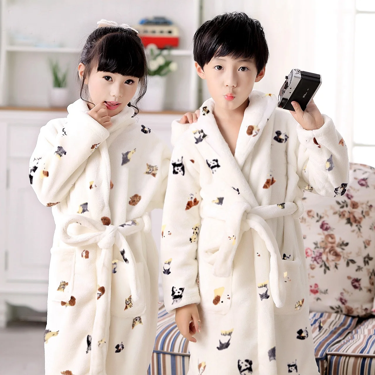 Children Flannel Bathrobes Nightwear Fashion Animal Kids Pajamas Hooded