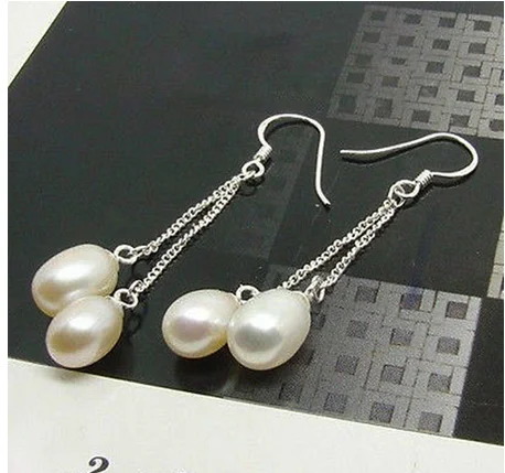 

Real 6-7mm White Freshwater Pearl Sterling A Hook Dangle Earrings
