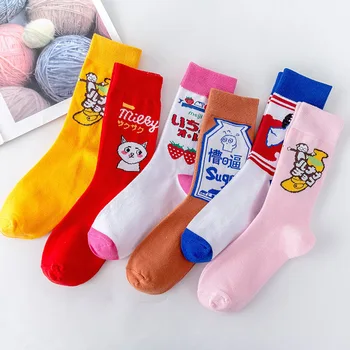 

Cartoon Woman Sock Ladies Socks Banana Strawberry Printed for Women Solid Casual Crew Sox Couples Cotton Autumn Winter Sokken