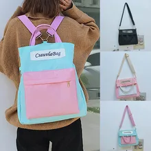 Сумка-тоут, Студенческая диагональная Холщовая Сумка, контрастный цвет, Многоцелевая сумка через плечо, сумка для путешествий, многоразовая