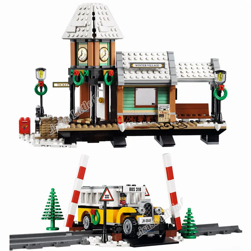 Günstige Neue Christmas Set Creator Winter Dorf Zug Station 7 Fgures Bausteine Ziegel Mädchen Legoinglys Freunde Spielzeug Für Kinder