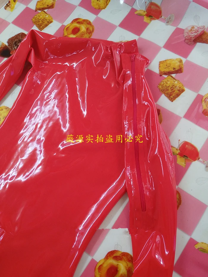 Double Shoulders Diagonal Zipper Men's Full Body Latex Tight Jumpsuit Rubber Catsuit Clothing with Crotch Zip