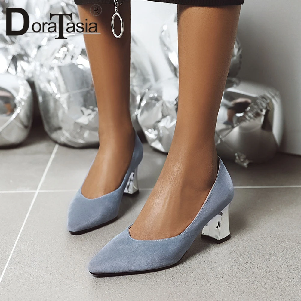 

DORATASIA Fashion Slip On Pumps Consise Office Casual Pumps Women Pointed Toe Metal Heels Spring High Heels Shoes Woman